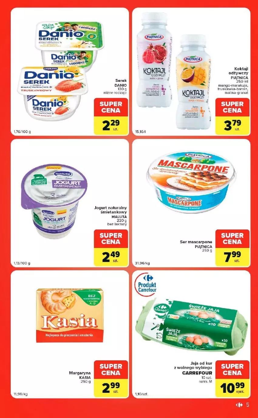 Gazetka promocyjna Carrefour - Gazetka Market w SUMIE ekspresowe zakupy - ważna 15.09 do 21.09.2026 - strona 5 - produkty: Danio, Fa, Gra, Granat, Jaja, Jogurt, Jogurt naturalny, Kasia, Mango, Margaryna, Mascarpone, Piątnica, Ser, Serek