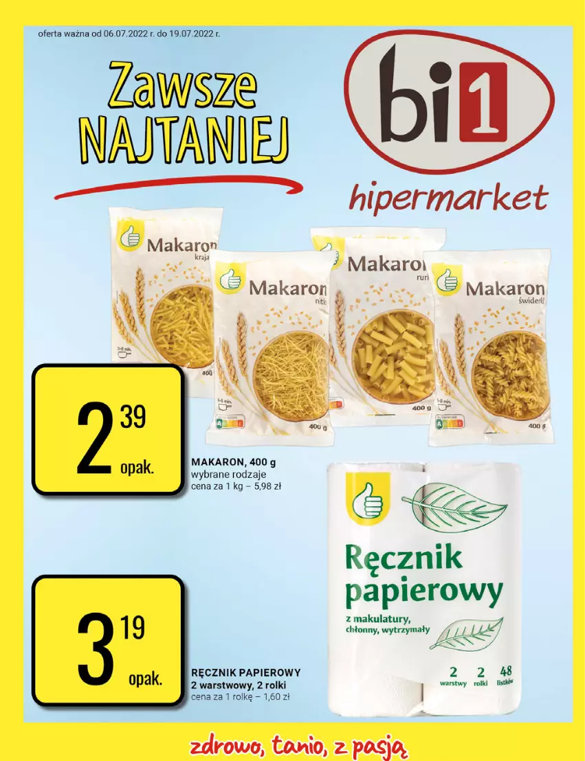 Gazetka promocyjna Bi1 - Grillowa sielanka - ważna 06.07 do 12.07.2022 - strona 14 - produkty: Makaron, Papier, Ręcznik, Rolki