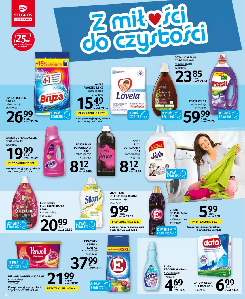 Gazetka promocyjna Selgros - Katalog Sprzątanie - ważna 25.08 do 07.09.2022 - strona 2 - produkty: Bryza, Coccolino, Lenor, Lovela, Odplamiacz, Persil, Perwoll, Płyn do płukania, Płyn do prania, Silan, Vanish