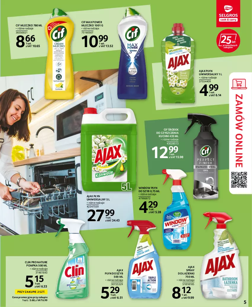 Gazetka promocyjna Selgros - Katalog Sprzątanie - ważna 25.08 do 07.09.2022 - strona 5 - produkty: Ajax, Cif, Clin, Mleczko, Płyn do szyb, Pompka