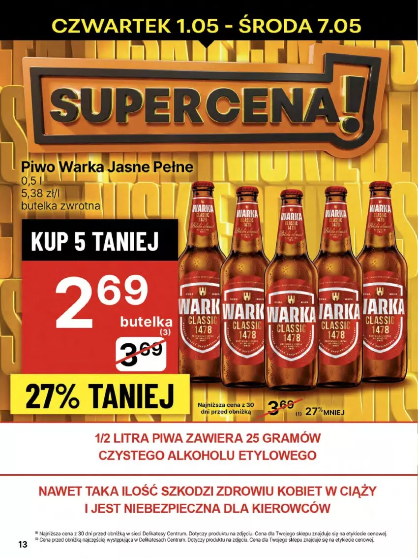 Gazetka promocyjna Delikatesy Centrum - Franczyza DC18 Czwartek - ważna 01.05 do 07.05.2025 - strona 13 - produkty: Piwo, Rum, Warka