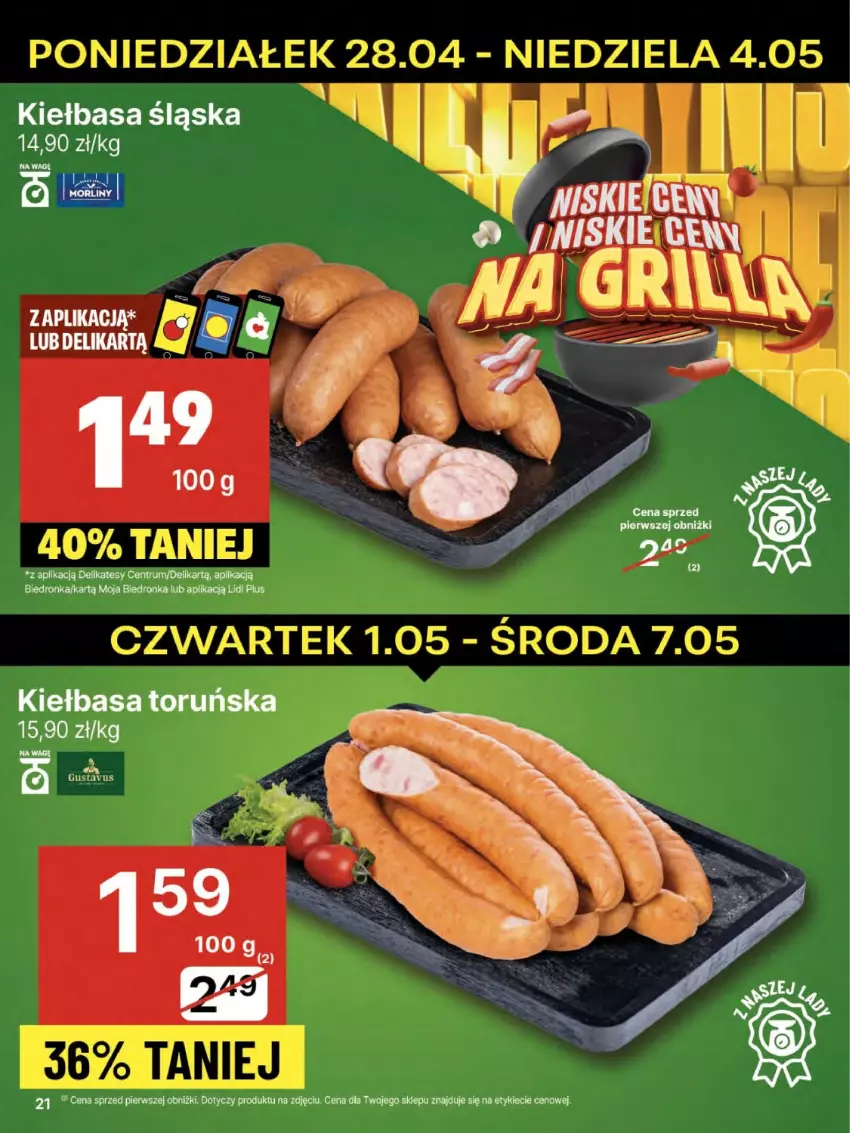 Gazetka promocyjna Delikatesy Centrum - Franczyza DC18 Czwartek - ważna 01.05 do 07.05.2025 - strona 21 - produkty: Kiełbasa, Kiełbasa śląska, Rum