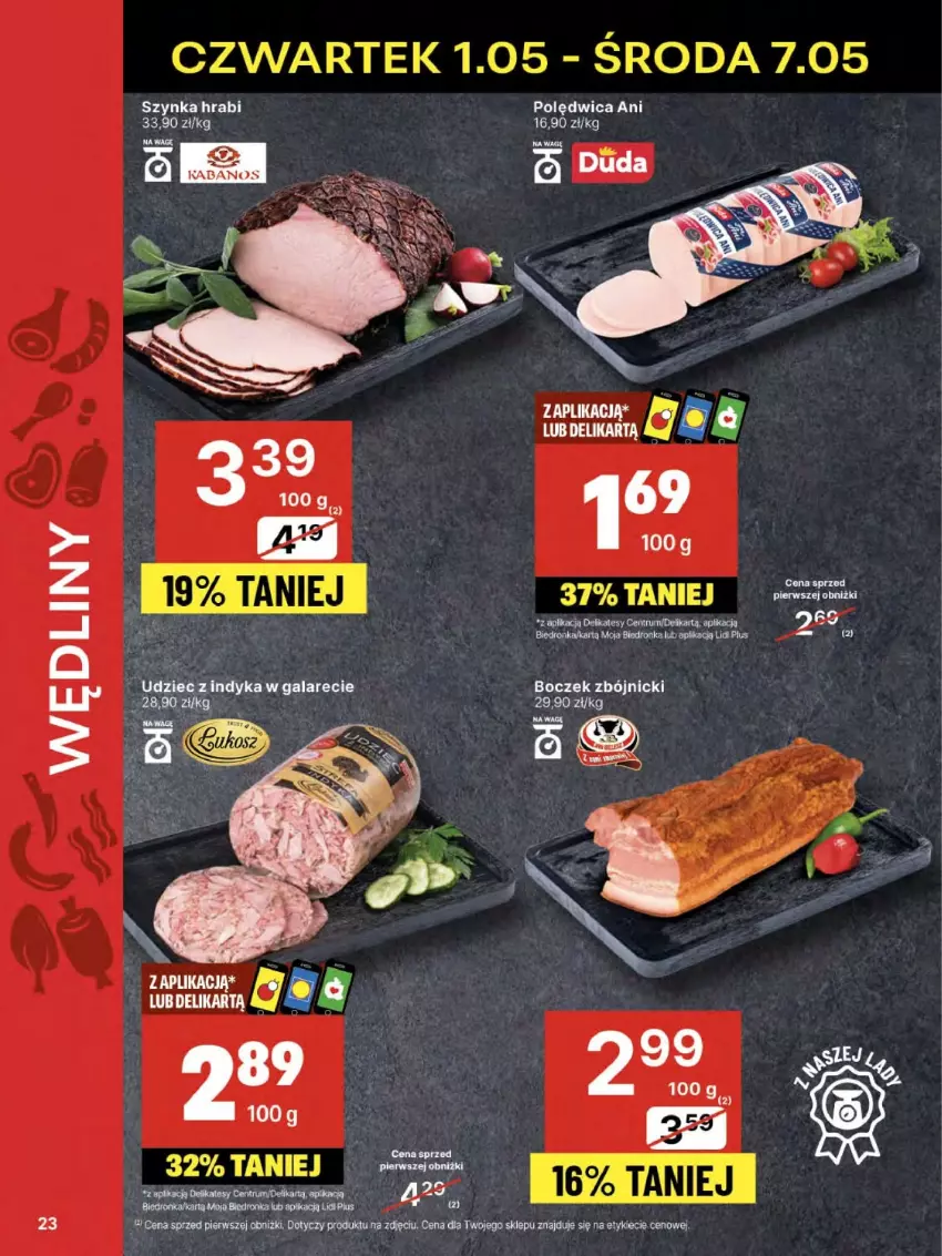 Gazetka promocyjna Delikatesy Centrum - Franczyza DC18 Czwartek - ważna 01.05 do 07.05.2025 - strona 23 - produkty: Boczek, Gala, Kabanos, Polędwica, Rum, Szynka