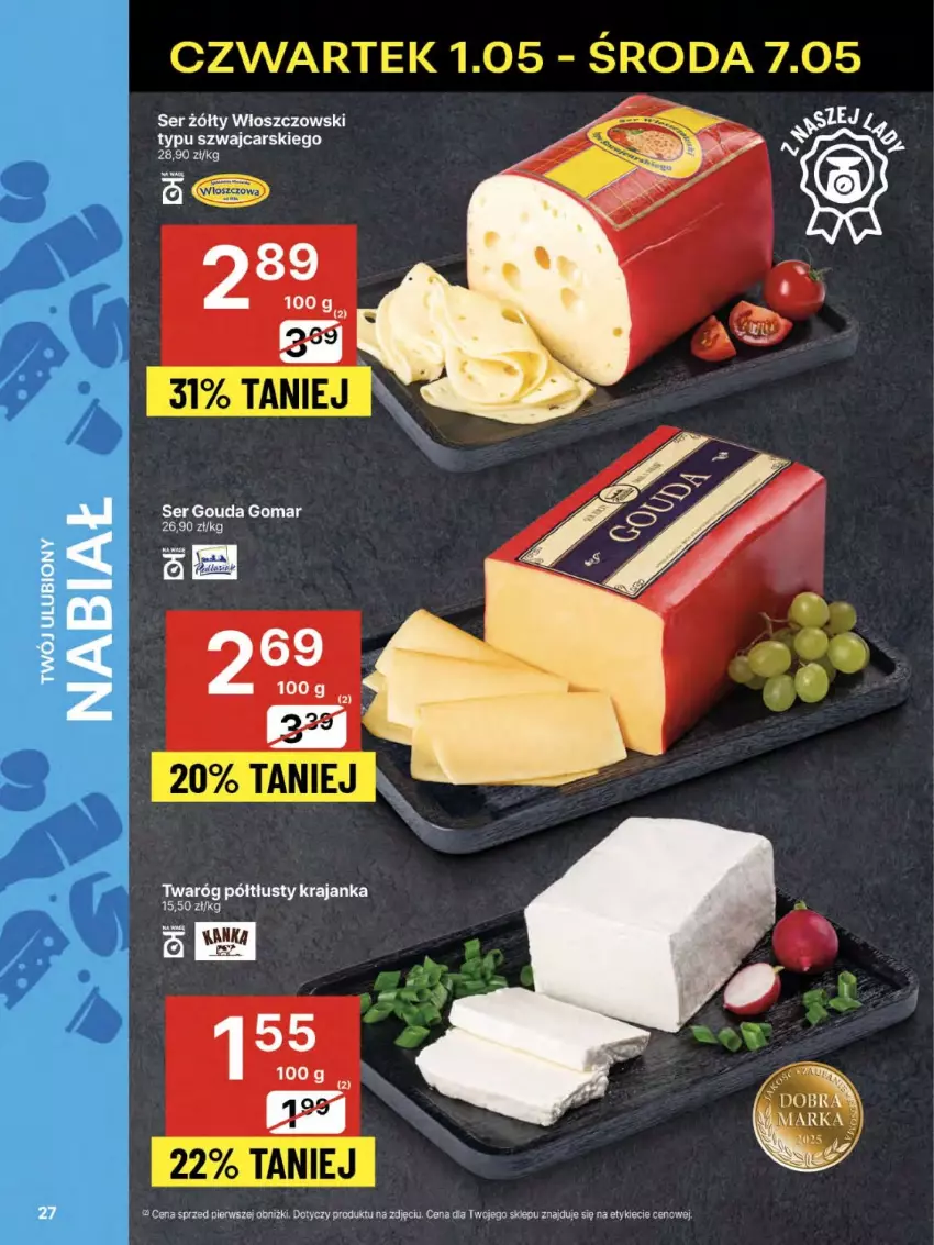 Gazetka promocyjna Delikatesy Centrum - Franczyza DC18 Czwartek - ważna 01.05 do 07.05.2025 - strona 27 - produkty: Cars, Gouda, Ser, Twaróg, Twaróg półtłusty, Włoszczowski