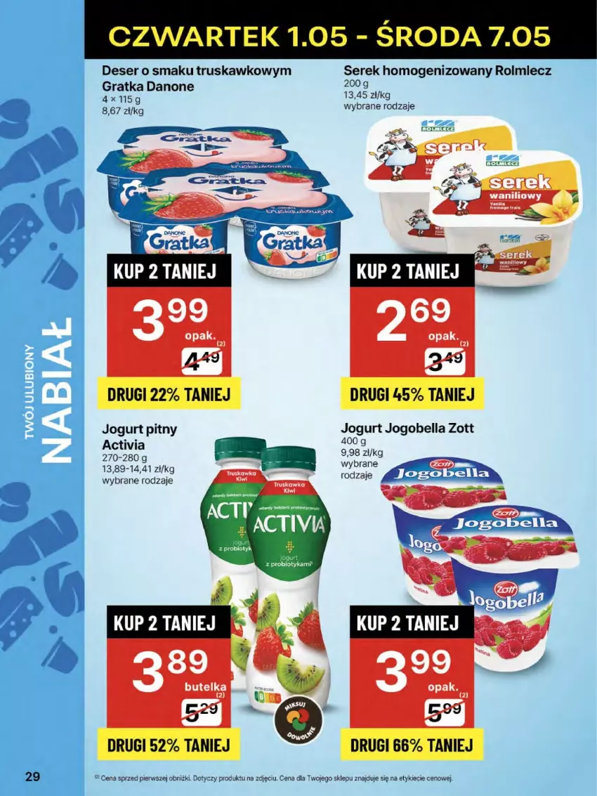 Gazetka promocyjna Delikatesy Centrum - Franczyza DC18 Czwartek - ważna 01.05 do 07.05.2025 - strona 29 - produkty: Bell, Bella, Danone, Deser, Gra, Jogobella, Jogurt, Jogurt pitny, Miecz, Ser, Serek, Serek homogenizowany, Zott