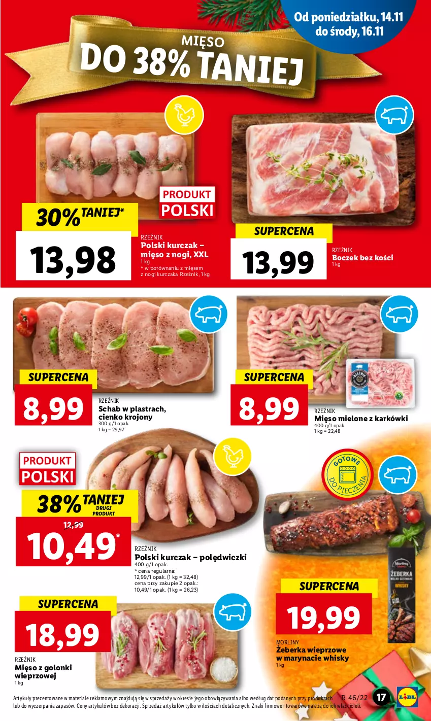 Gazetka promocyjna Lidl - GAZETKA - ważna 14.11 do 16.11.2022 - strona 27 - produkty: Boczek, Boczek bez kości, Kurczak, Mięso, Mięso mielone, Morliny, Piec, Por, Whisky