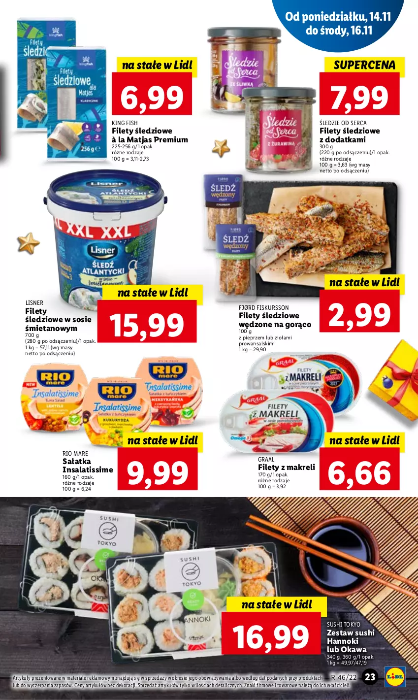 Gazetka promocyjna Lidl - GAZETKA - ważna 14.11 do 16.11.2022 - strona 33 - produkty: Gra, Graal, Kawa, Lisner, Matjas, Pieprz, Rio Mare, Sałat, Sałatka, Ser, Sos, Sushi