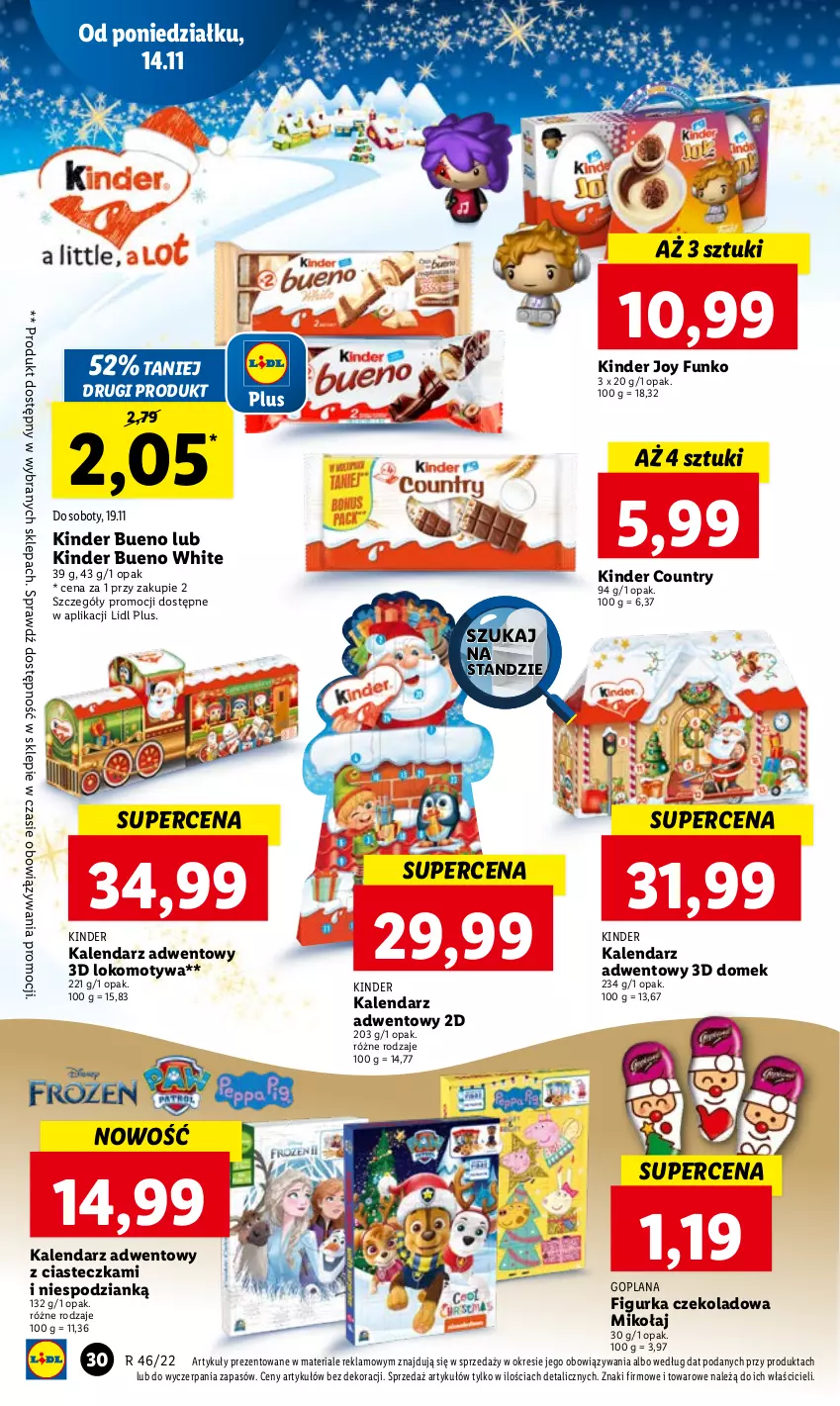 Gazetka promocyjna Lidl - GAZETKA - ważna 14.11 do 16.11.2022 - strona 40 - produkty: Goplana, Kalendarz, Kalendarz adwentowy, Kinder, Kinder Bueno, LANA