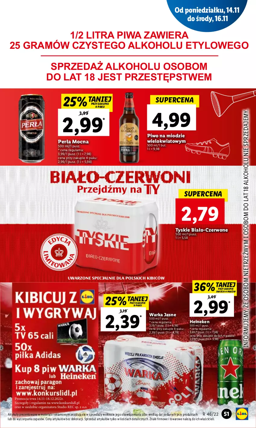 Gazetka promocyjna Lidl - GAZETKA - ważna 14.11 do 16.11.2022 - strona 61 - produkty: BIC, Gra, Heineken, Perła, Piwa, Piwo, Tyskie, Warka