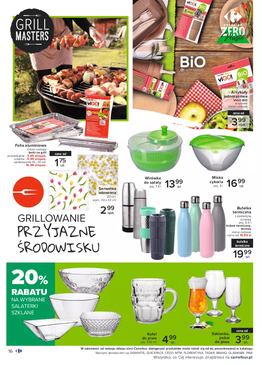 Gazetka promocyjna Carrefour - Gazetka Pyszny świat grilla - ważna 22.04 do 08.05.2021 - strona 16 - produkty: Folia aluminiowa, Grill, Kubek, Kubek termiczny, Miska, Piwa, Sałat, Ser, Szklanka, Termos