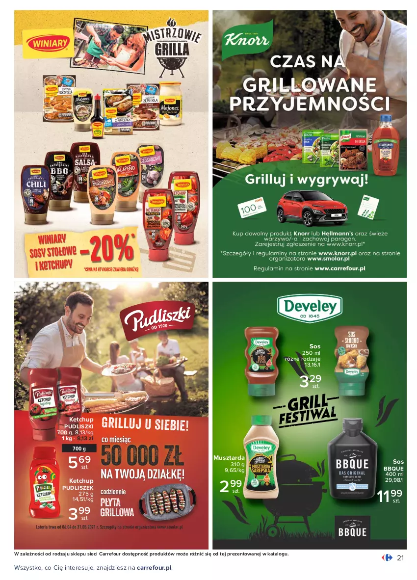 Gazetka promocyjna Carrefour - Gazetka Pyszny świat grilla - ważna 22.04 do 08.05.2021 - strona 21 - produkty: Ketchup, Mus, Musztarda, Pudliszki, Sos