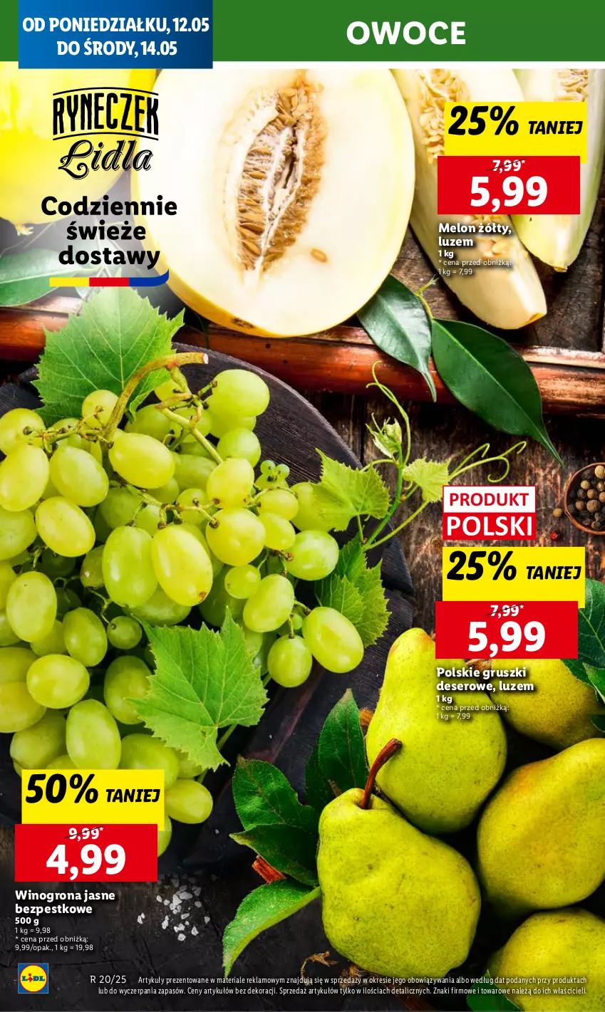 Gazetka promocyjna Lidl - GAZETKA - ważna 12.05 do 14.05.2025 - strona 16 - produkty: Deser, Gruszki, Melon, Owoce, Ser, Wino, Winogrona