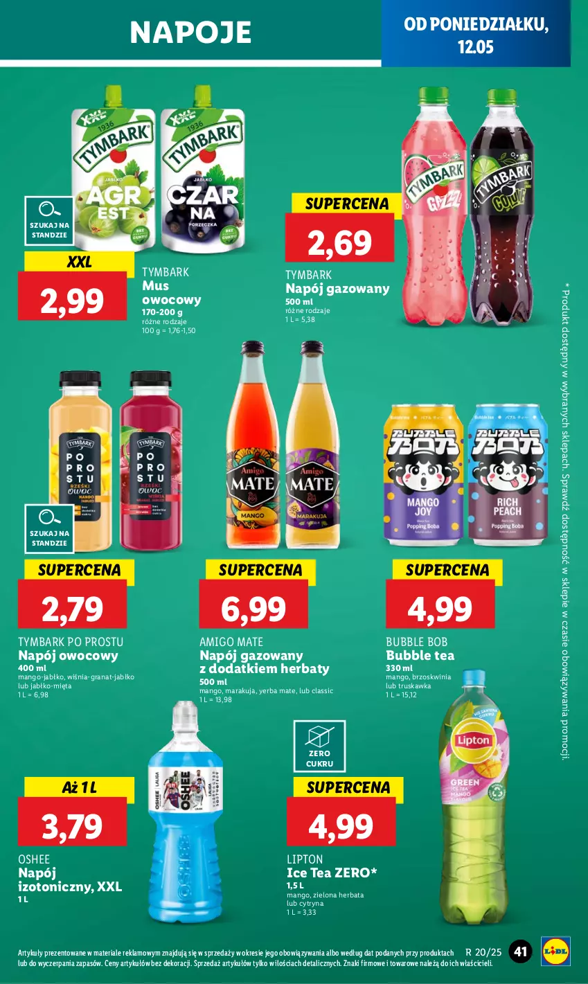 Gazetka promocyjna Lidl - GAZETKA - ważna 12.05 do 14.05.2025 - strona 51 - produkty: Gra, Granat, Herbata, Ice tea, Lipton, Mango, Mięta, Mus, Napój, Napój gazowany, Napój izotoniczny, Napoje, Oshee, Tymbark