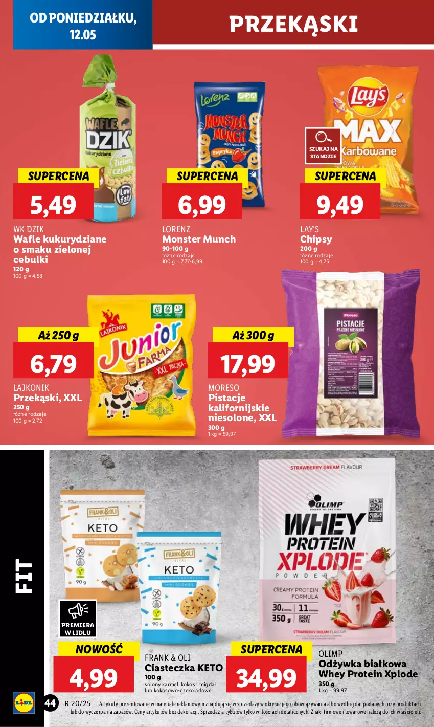 Gazetka promocyjna Lidl - GAZETKA - ważna 12.05 do 14.05.2025 - strona 54 - produkty: Chipsy, Kokos, Lajkonik, Lay’s, Lorenz, Monster Munch, Odżywka, Pistacje, Wafle
