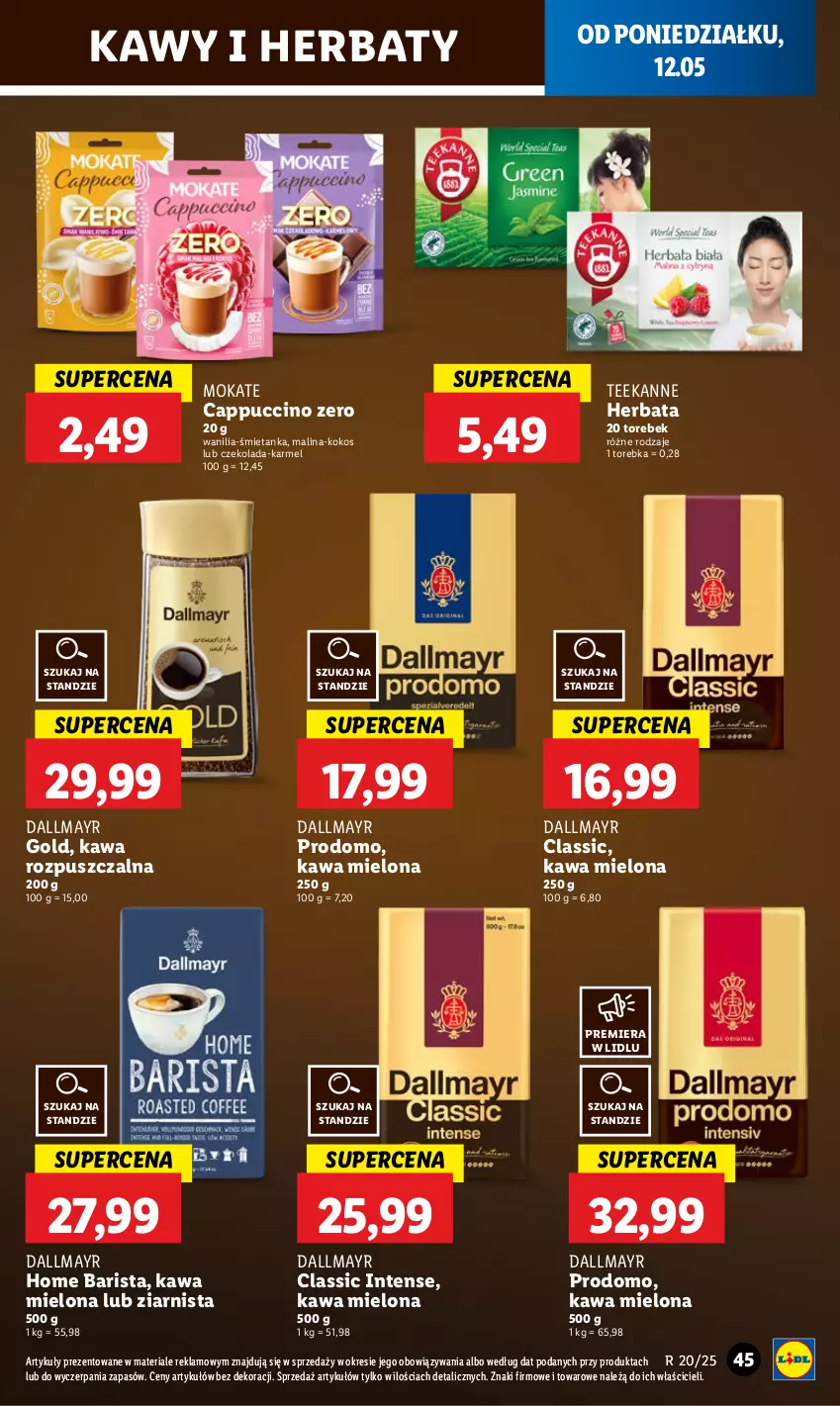 Gazetka promocyjna Lidl - GAZETKA - ważna 12.05 do 14.05.2025 - strona 55 - produkty: Cappuccino, Czekolada, Dallmayr, Herbata, Kawa, Kawa mielona, Kawa rozpuszczalna, Kokos, Teekanne, Torebka