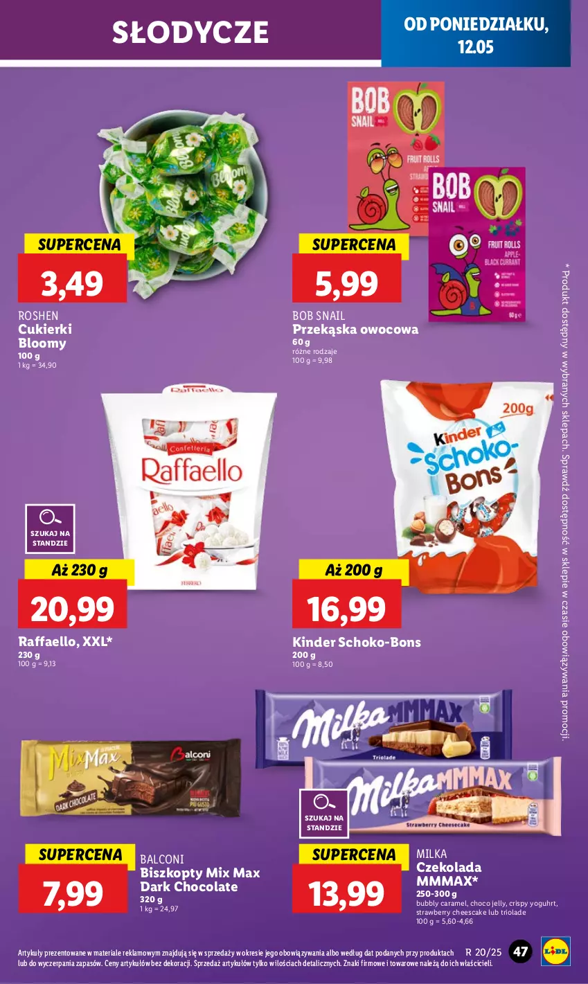 Gazetka promocyjna Lidl - GAZETKA - ważna 12.05 do 14.05.2025 - strona 57 - produkty: Alcon, Biszkopty, Cukier, Cukierki, Czekolada, Fa, Kinder, Milka, Raffaello
