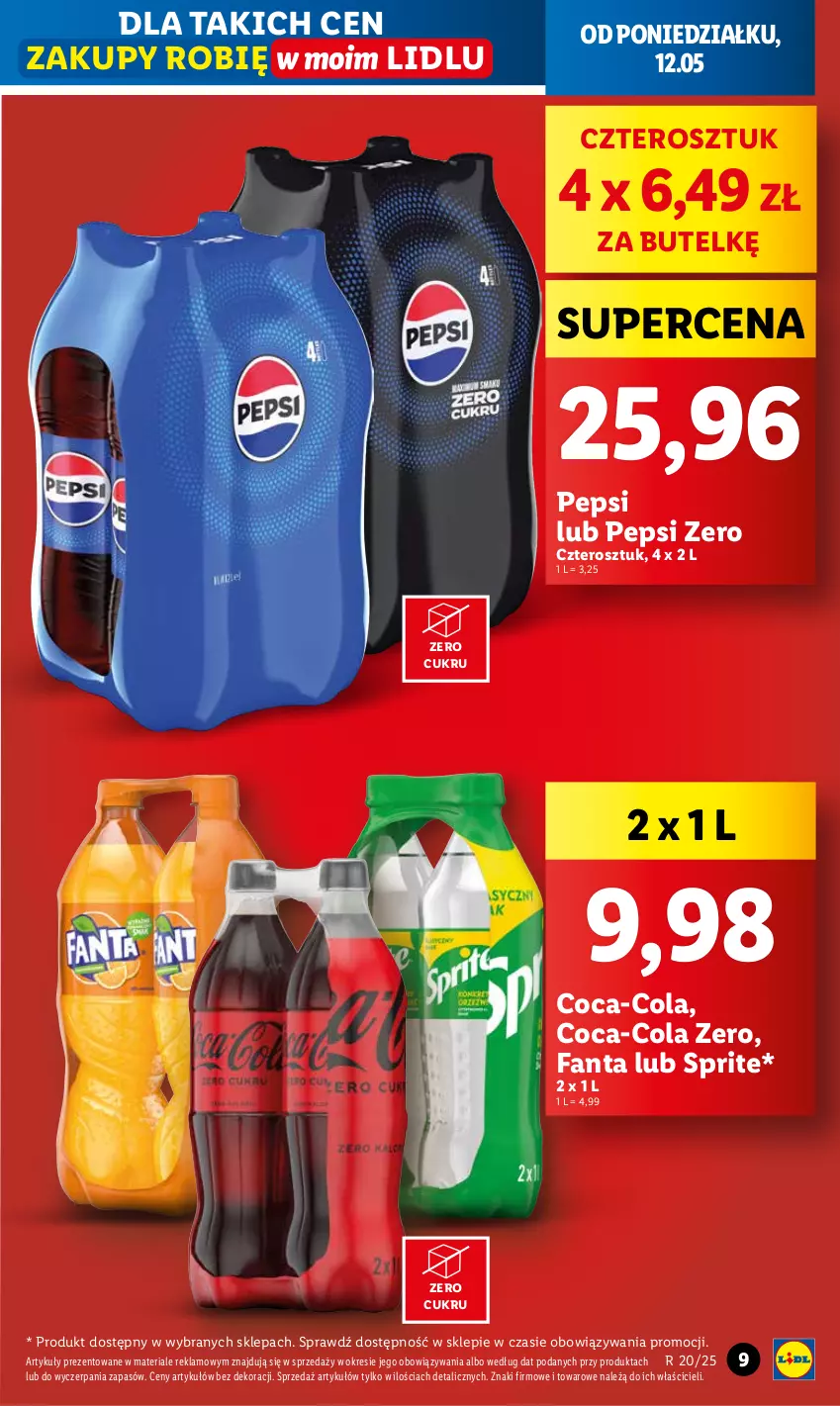Gazetka promocyjna Lidl - GAZETKA - ważna 12.05 do 14.05.2025 - strona 9 - produkty: Coca-Cola, Fa, Fanta, Pepsi, Sprite