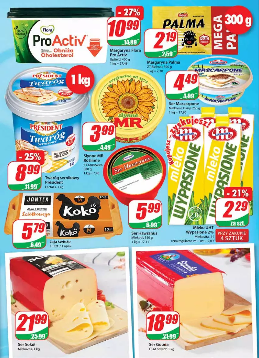 Gazetka promocyjna Dino - Gazetka - ważna 22.09 do 28.09.2021 - strona 13 - produkty: Flora, Gouda, Jaja, Margaryna, Mascarpone, Mleko, Palma, Ser, Sok, Sokół, Twaróg