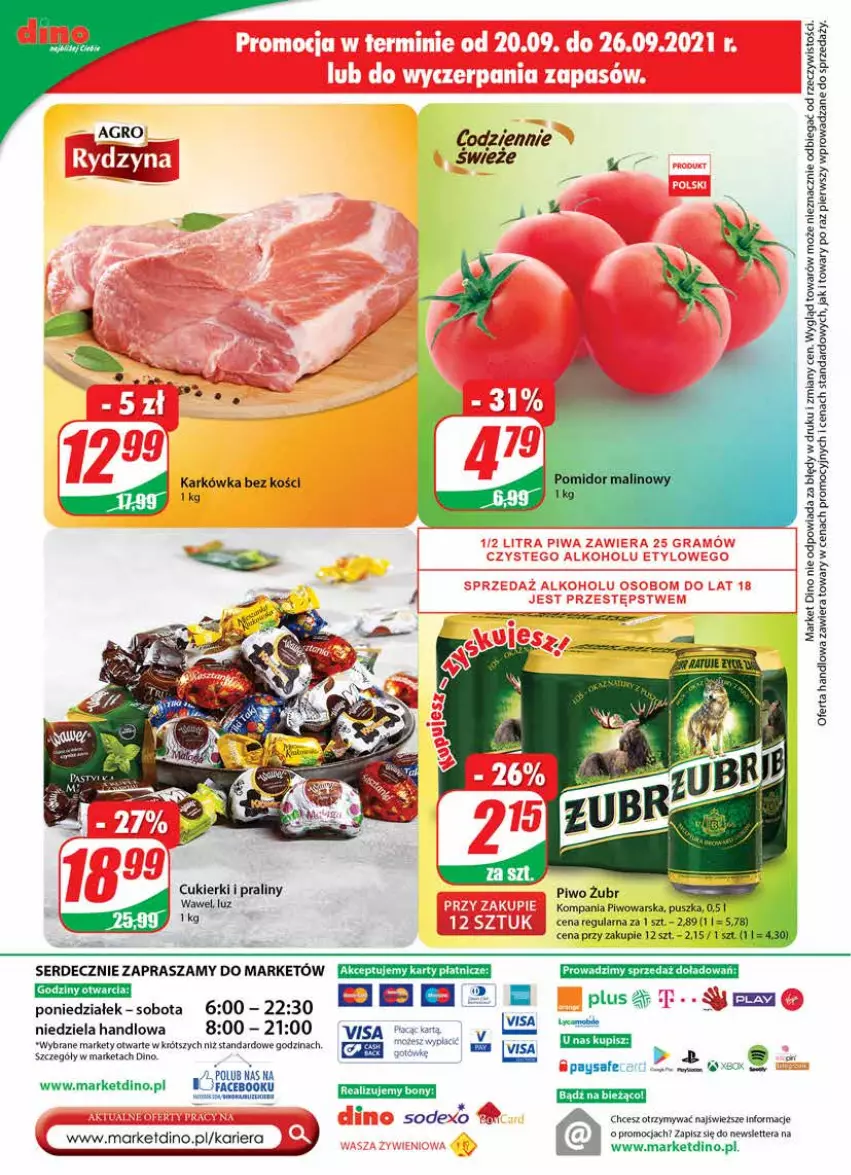 Gazetka promocyjna Dino - Gazetka - ważna 22.09 do 28.09.2021 - strona 20 - produkty: Fa, JBL, Piwo, Ser, Tera, Wawel