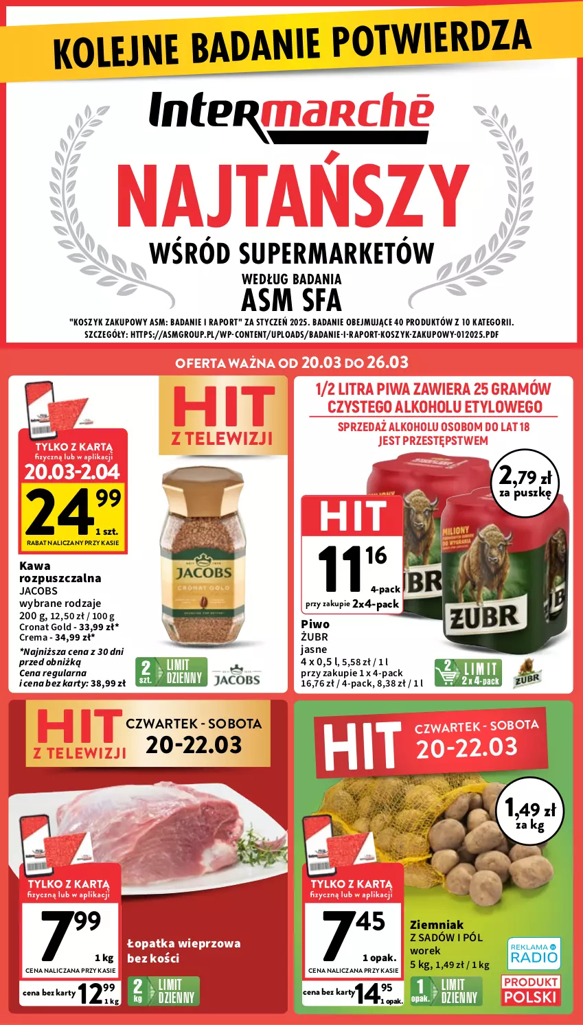 Gazetka promocyjna Intermarche - Gazetka promocyjna - ważna 20.03 do 26.03.2025 - strona 1 - produkty: Fa, Gra, Jacobs, Kawa, Kawa rozpuszczalna, Kosz, Olej, Piwa, Piwo, Por