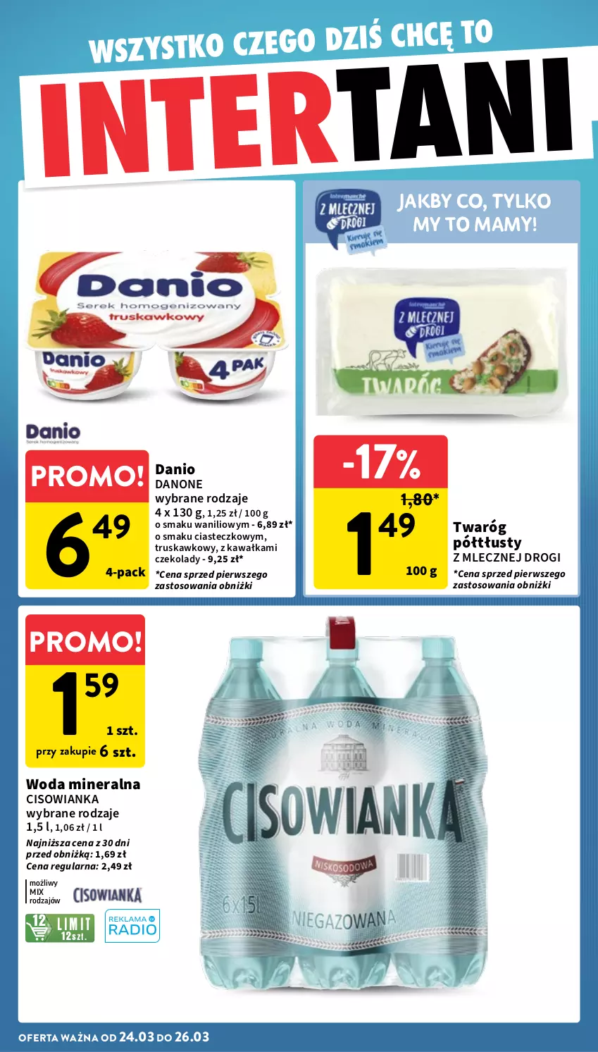 Gazetka promocyjna Intermarche - Gazetka promocyjna - ważna 20.03 do 26.03.2025 - strona 34 - produkty: Cisowianka, Danio, Danone, Kawa, Twaróg, Twaróg półtłusty, Woda, Woda mineralna