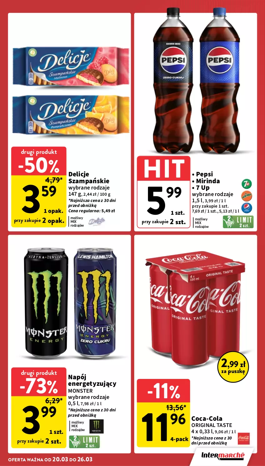 Gazetka promocyjna Intermarche - Gazetka promocyjna - ważna 20.03 do 26.03.2025 - strona 5 - produkty: Coca-Cola, Delicje, Gin, Mirinda, Napój, Pepsi