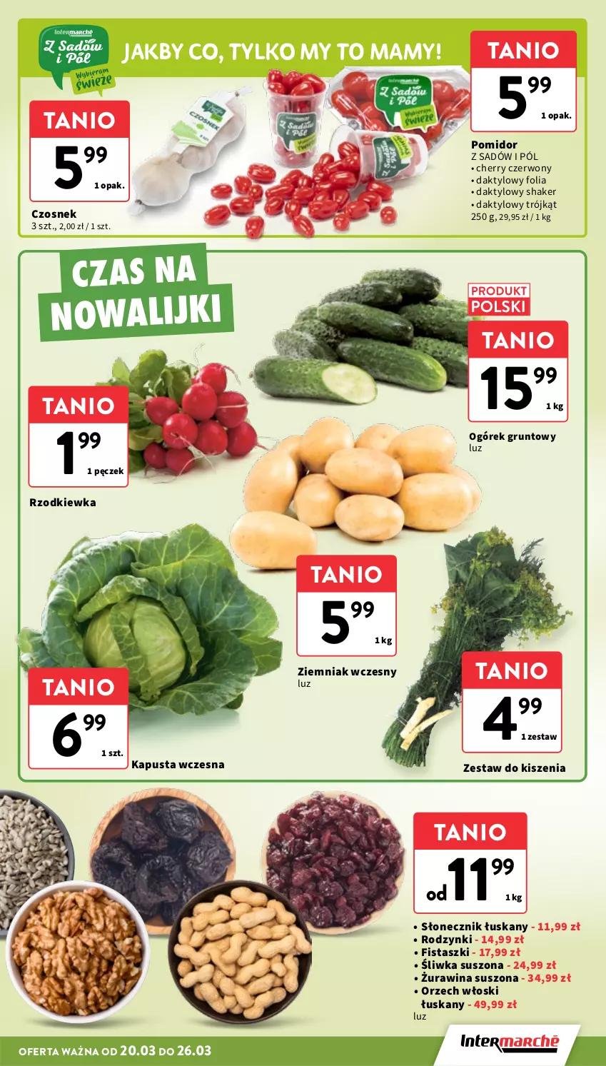 Gazetka promocyjna Intermarche - Gazetka promocyjna - ważna 20.03 do 26.03.2025 - strona 9 - produkty: Czosnek, Grunt, Ogórek, Owoce, Rodzynki, Rzodkiewka, Warzywa