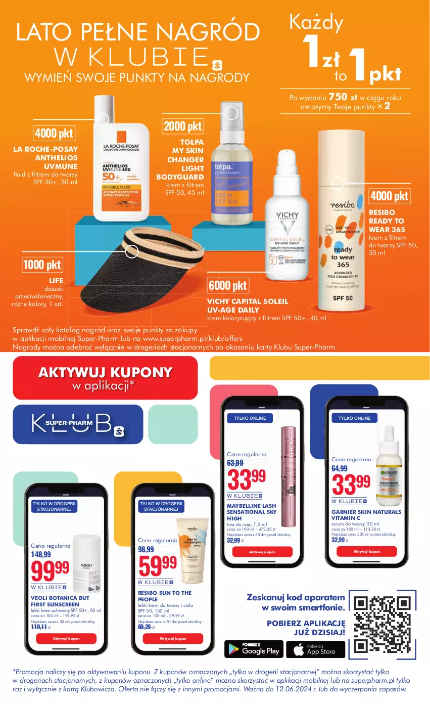 Gazetka promocyjna Super Pharm - ważna 29.05 do 12.06.2024 - strona 19 - produkty: Bell, Body, Garnier, Helio, Krem do twarzy, La Roche-Posay, Maybelline, Mobil, Noż, Rum, Sati, Ser, Serum, Serum do twarzy, Smartfon, Tołpa, Tusz, Veoli Botanica, Vichy