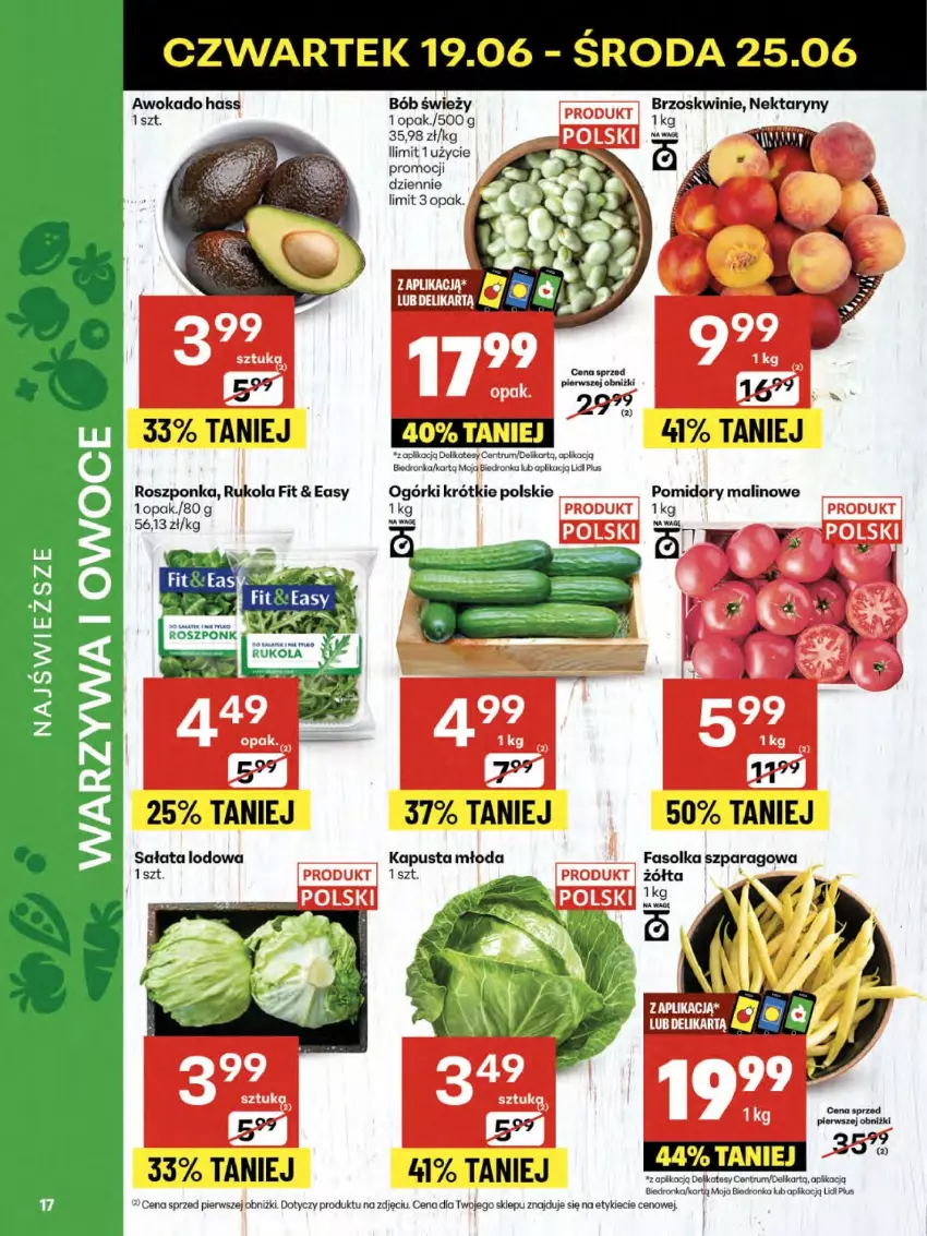 Gazetka promocyjna Delikatesy Centrum - Franczyza DC25 Czwartek - ważna 19.06 do 25.06.2025 - strona 17 - produkty: Brzoskwinie, Fa, Nektar, Pomidory, Roszponka, Rukola, Rum, Sałat, Sałata lodowa