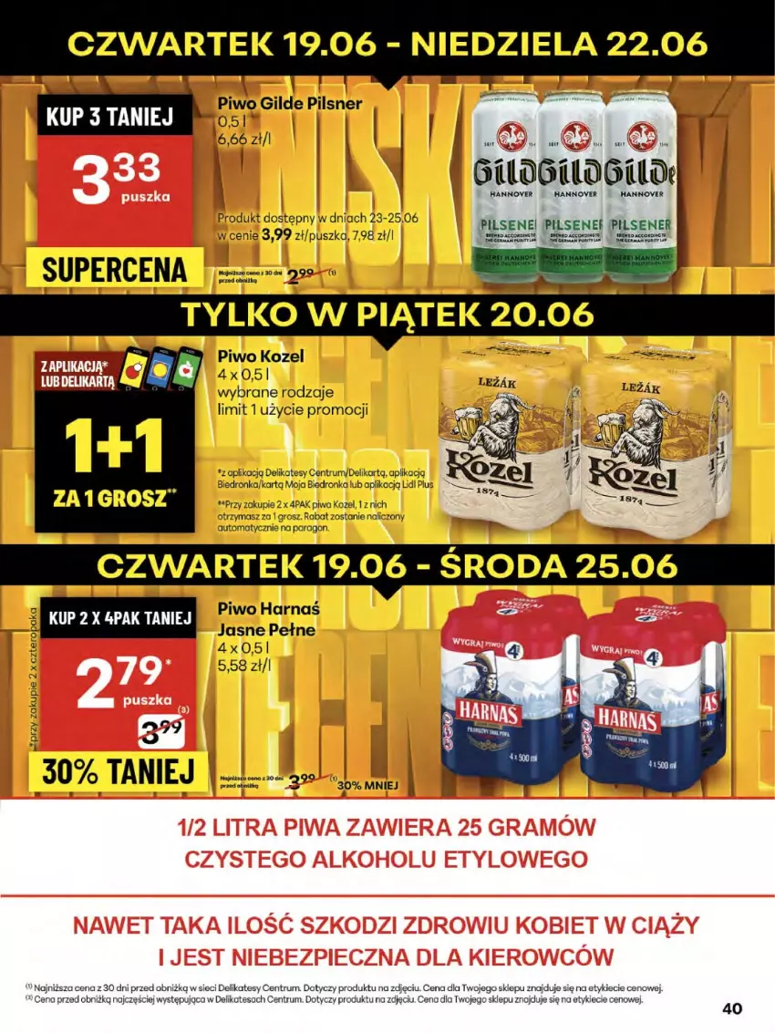 Gazetka promocyjna Delikatesy Centrum - Franczyza DC25 Czwartek - ważna 19.06 do 25.06.2025 - strona 40 - produkty: Harnaś, Kozel, Piwa, Piwo, Por, Pur, Rum