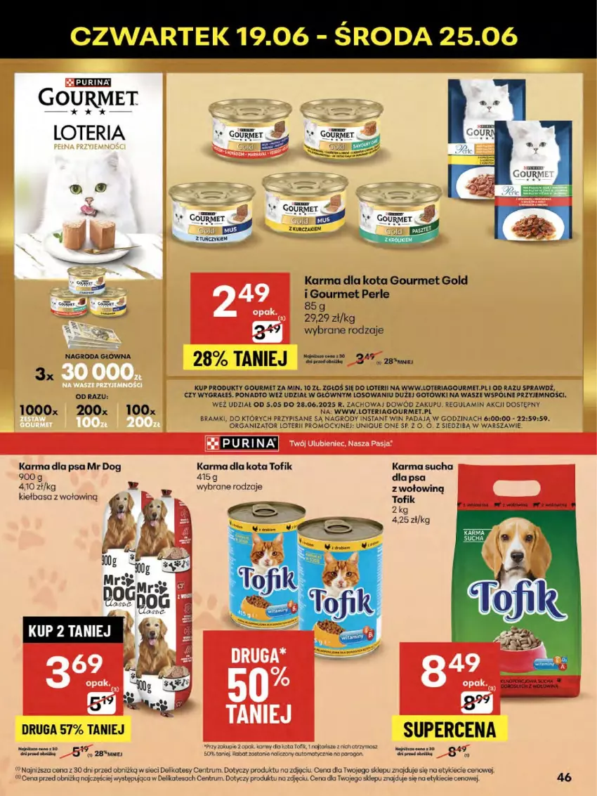 Gazetka promocyjna Delikatesy Centrum - Franczyza DC25 Czwartek - ważna 19.06 do 25.06.2025 - strona 46 - produkty: Gourmet Gold, Gra, Kiełbasa, Kurczak, Pur, Purina, Rum, Tuńczyk