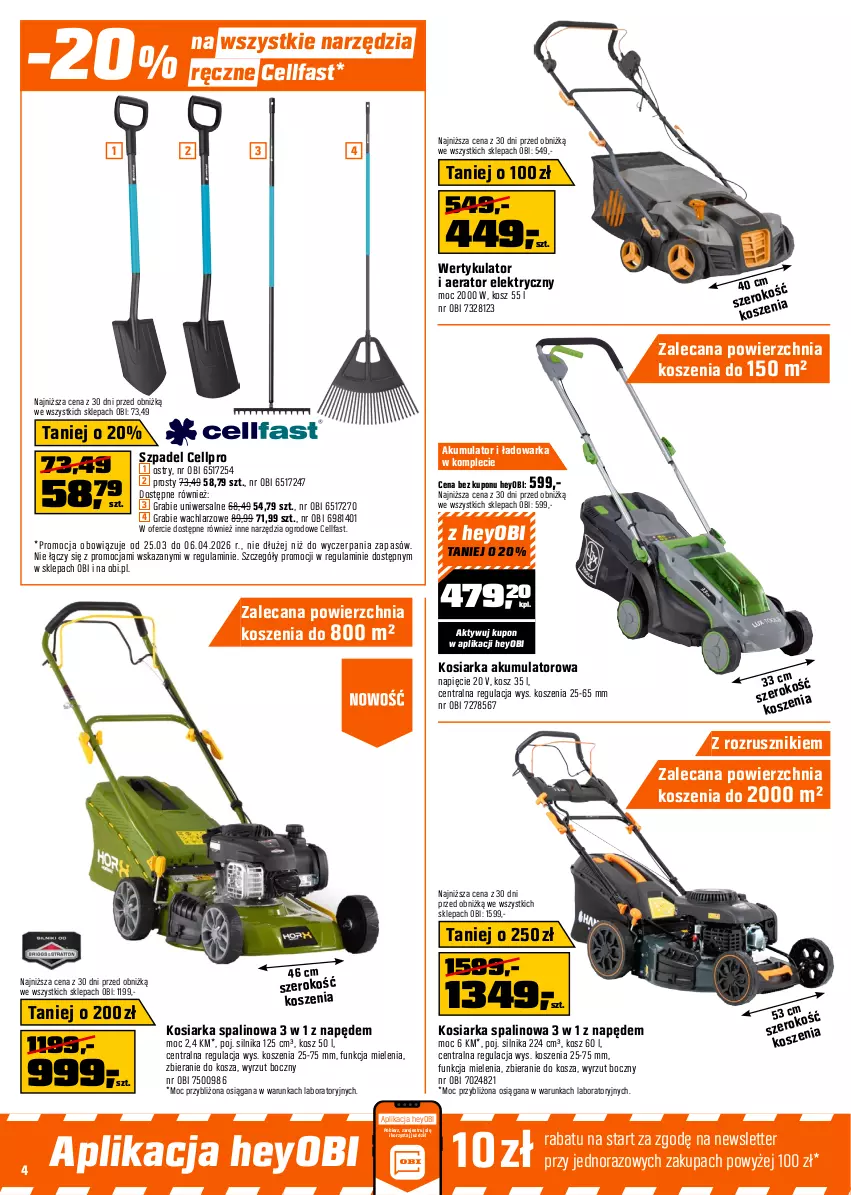 Gazetka promocyjna Obi - Gazetka OBI - ważna 25.03 do 06.04.2026 - strona 4 - produkty: Akumulator, Fa, Gra, Kosiarka, Kosz, Warka