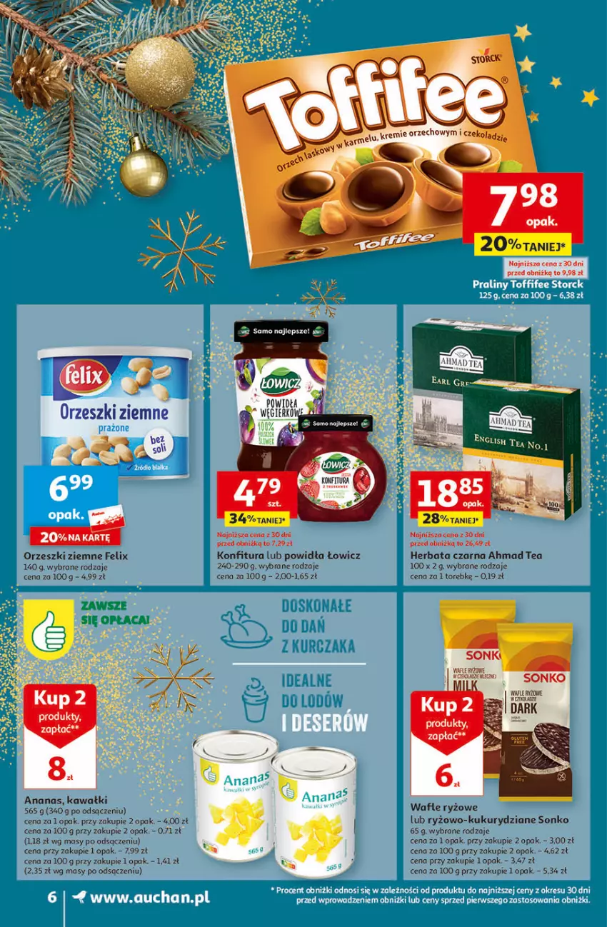 Gazetka promocyjna Auchan - Gazetka Magia Świąt Część 4 Supermarket Auchan - ważna 07.12 do 13.12.2023 - strona 6 - produkty: Ananas, Felix, Herbata, Herbata czarna, Kawa, Konfitura, Orzeszki, Orzeszki ziemne, Ryż, Sonko, Wafle