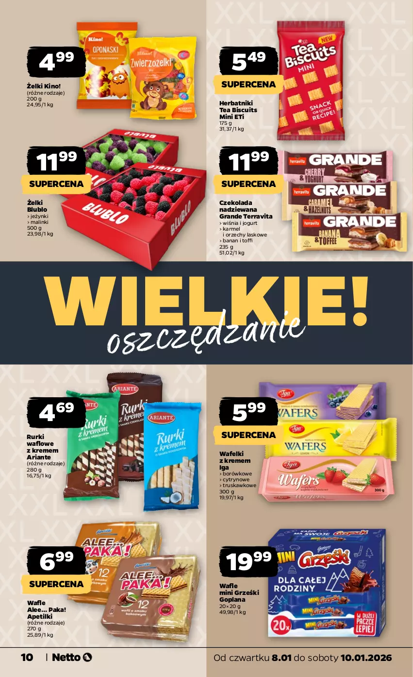 Gazetka promocyjna Netto - Od Czwartku - ważna 08.01 do 10.01.2026 - strona 10 - produkty: Czekolada, Czekolada nadziewana, Goplana, Gra, Grześki, Herbatniki, Jogurt, LANA, Mini Grześki, Rurki, Wafle