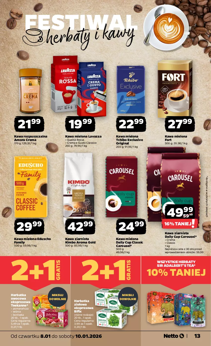 Gazetka promocyjna Netto - Od Czwartku - ważna 08.01 do 10.01.2026 - strona 13 - produkty: Borówka, Fa, Gin, Gra, Kawa, Kawa mielona, Kawa rozpuszczalna, Kawa ziarnista, Lavazza, Tchibo, Teekanne