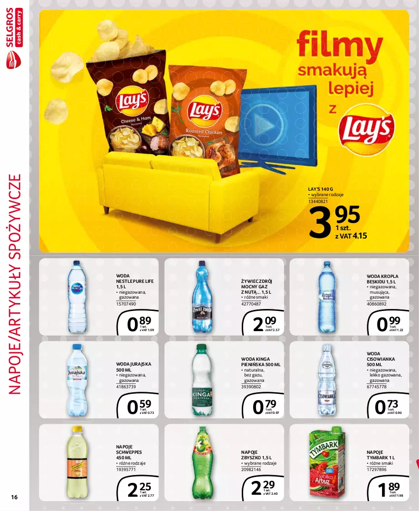 Gazetka promocyjna Selgros - Extra Oferta - ważna 01.02 do 28.02.2021 - strona 16 - produkty: Artykuły spożywcze, Cisowianka, Lay’s, Mus, Napoje, Pur, Schweppes, Tymbark, Woda