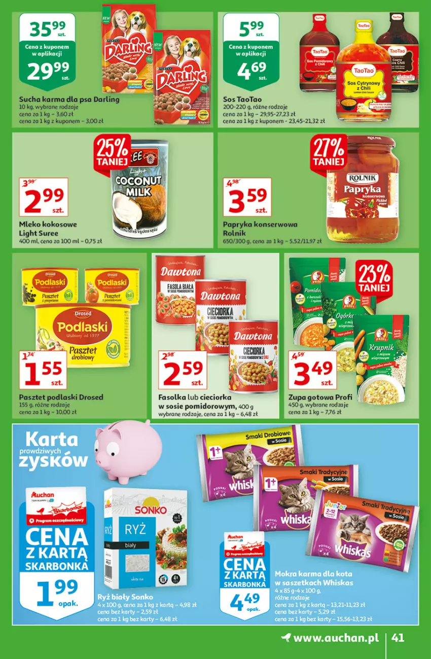 Gazetka promocyjna Auchan - Rysuje się kolorowy powrót do szkoły Hipermarkety - ważna 05.08 do 11.08.2021 - strona 41 - produkty: Cieciorka, Fa, Kokos, Mleko, Mleko kokosowe, Orka, Papryka, Pasztet, Podlaski, Rolnik, Ser, Sos, Sucha karma, TaoTao, Zupa