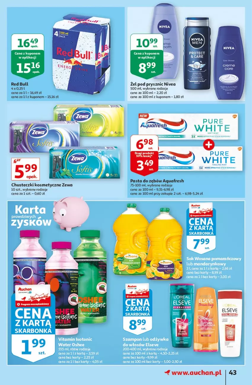 Gazetka promocyjna Auchan - Rysuje się kolorowy powrót do szkoły Hipermarkety - ważna 05.08 do 11.08.2021 - strona 43 - produkty: Aquafresh, Chusteczki, Chusteczki kosmetyczne, Nivea, Pasta do zębów, Red Bull