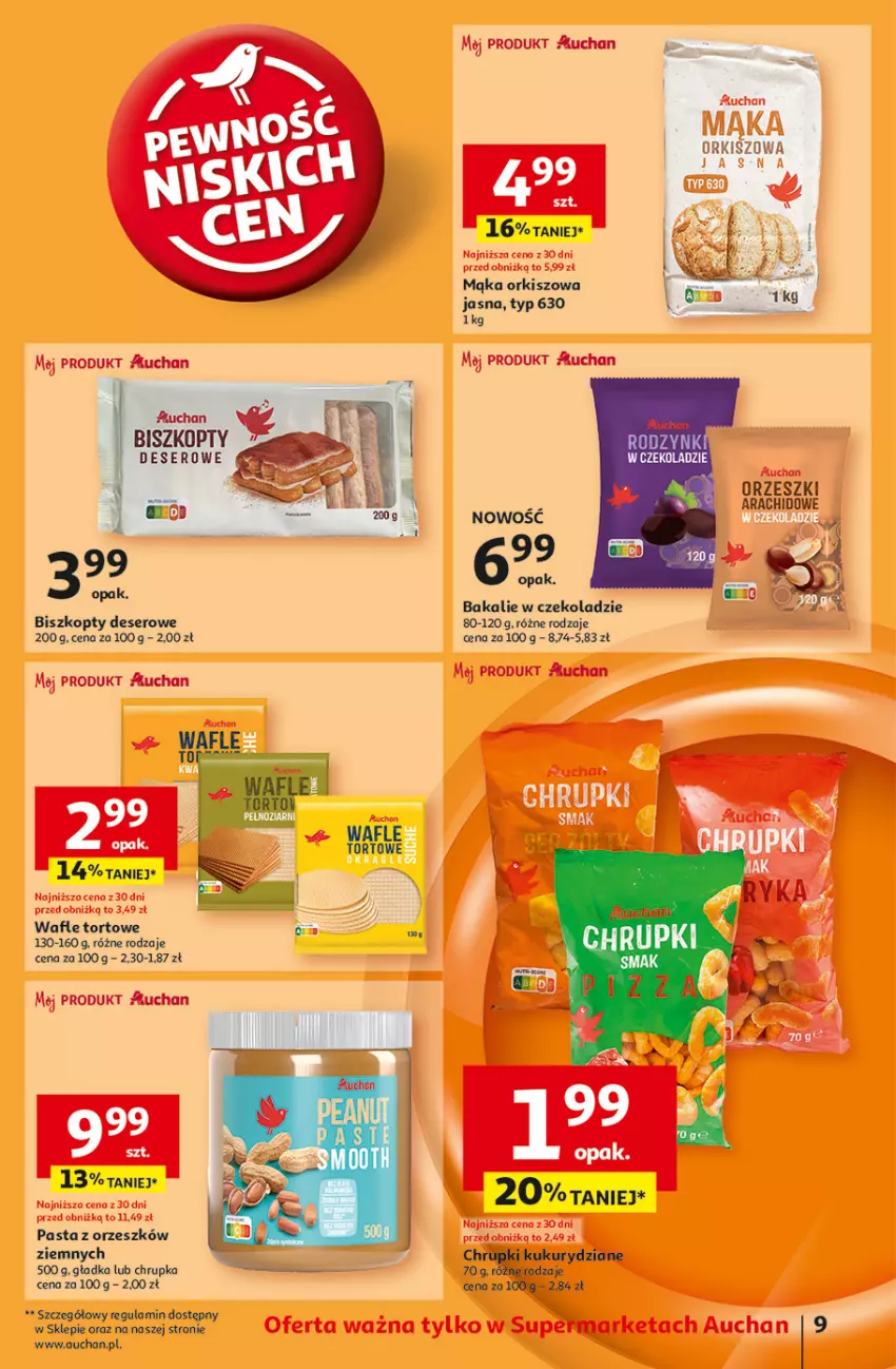 Gazetka promocyjna Auchan - Pewność Niskich Cen Supermarket - ważna 07.11 do 13.11.2024 - strona 11 - produkty: Biszkopty, Chrupki, Deser, Orzeszki, Rodzynki, Ser, Wafle, Wafle tortowe