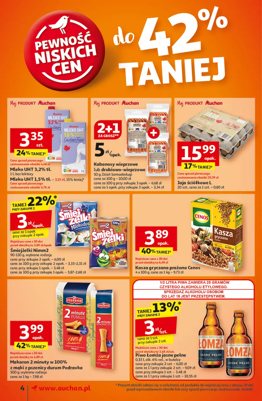 Gazetka promocyjna Auchan - Pewność Niskich Cen Supermarket - ważna 07.11 do 13.11.2024 - strona 6 - produkty: Cenos, Fa, Gry, Jaja, Kabanos, Kasza, Kasza gryczana, Makaron, Mleko, Nimm2, Nuty, Piwo, Podravka, Rum