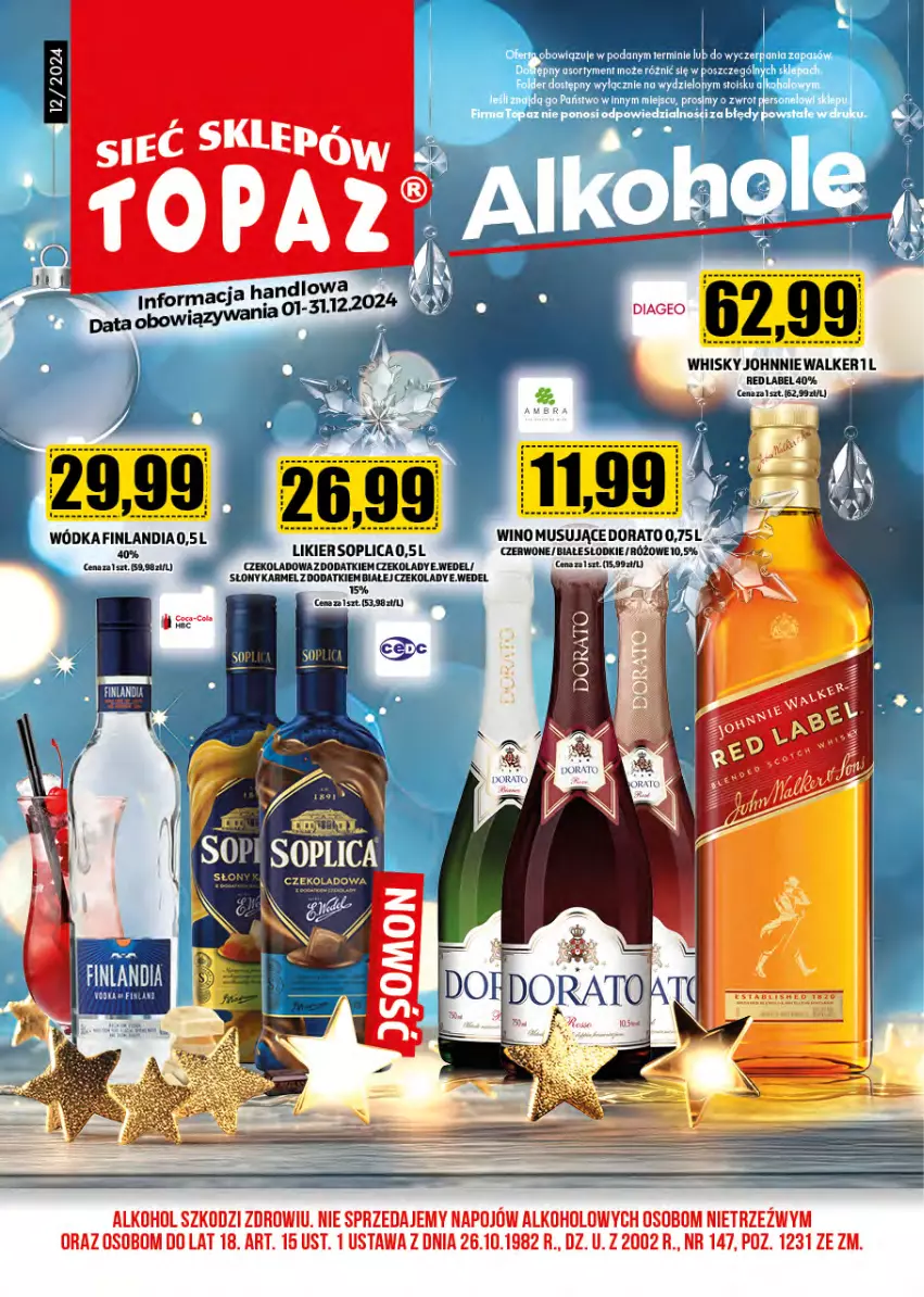 Gazetka promocyjna Topaz - Gazetka - ważna 02.12 do 31.12.2024 - strona 1 - produkty: Johnnie Walker, Likier, Mus, Soplica, Whisky, Wino, Wino musujące