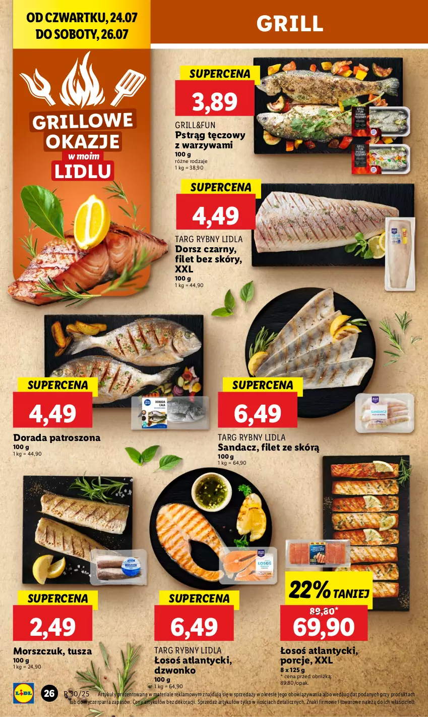 Gazetka promocyjna Lidl - GAZETKA - ważna 24.07 do 26.07.2025 - strona 34 - produkty: Dorsz, Grill, Por, Pstrąg, Pstrąg tęczowy, Sandacz, Tusz, Warzywa