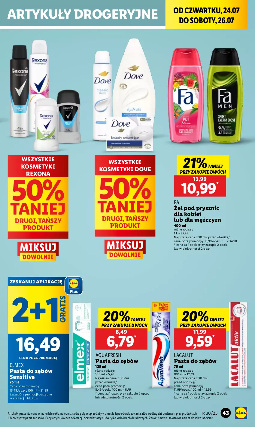Gazetka promocyjna Lidl - GAZETKA - ważna 24.07 do 26.07.2025 - strona 53 - produkty: Aquafresh, Dove, Elmex, Fa, Gra, Lacalut, Pasta do zębów, Rexona