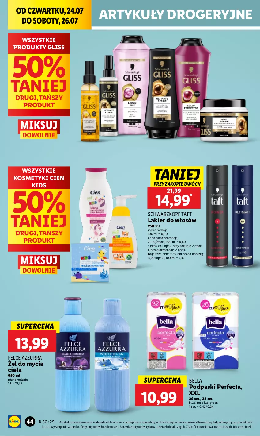 Gazetka promocyjna Lidl - GAZETKA - ważna 24.07 do 26.07.2025 - strona 54 - produkty: Bell, Bella, Lakier, Lakier do włosów, Perfecta, Podpaski, Schwarzkopf, Taft