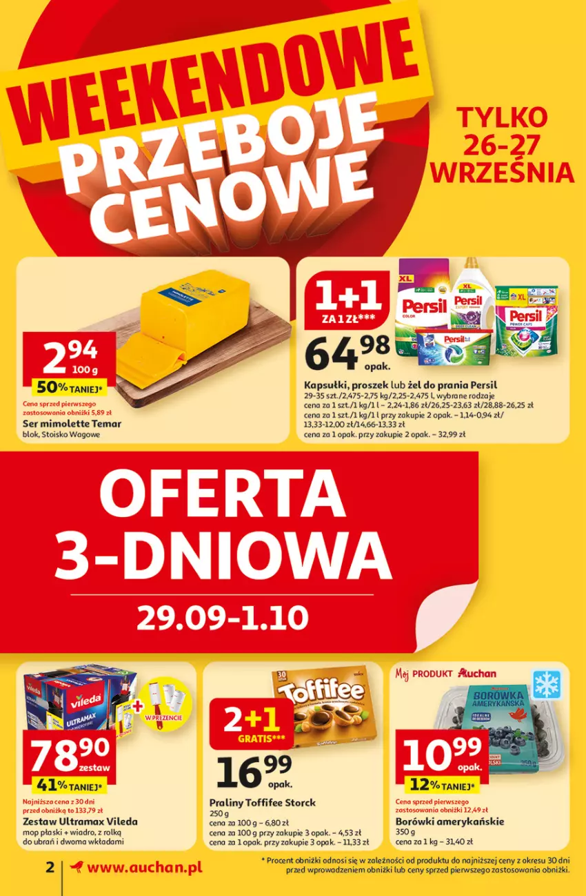 Gazetka promocyjna Auchan - Pewność niskich cen Supermarket - ważna 25.09 do 01.10.2025 - strona 2 - produkty: Mimolette, Mop, Persil, Praliny, Rama, Ser, Toffifee, Vileda, Wiadro