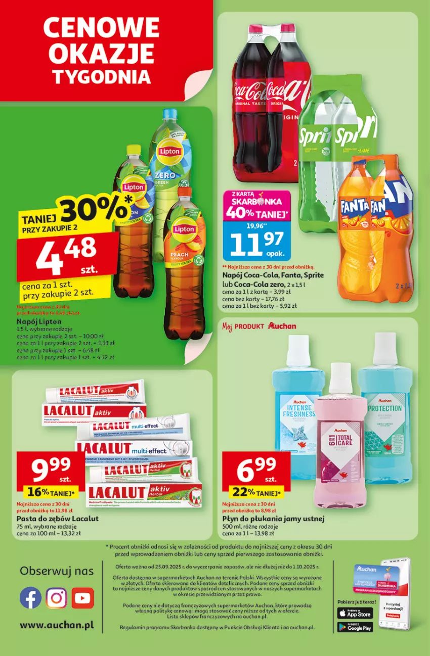 Gazetka promocyjna Auchan - Pewność niskich cen Supermarket - ważna 25.09 do 01.10.2025 - strona 8 - produkty: Coca-Cola, Fa, Fanta, Gra, Lacalut, Napój, Pasta do zębów, Płyn do płukania, Płyn do płukania jamy ustnej, Ser, Sprite