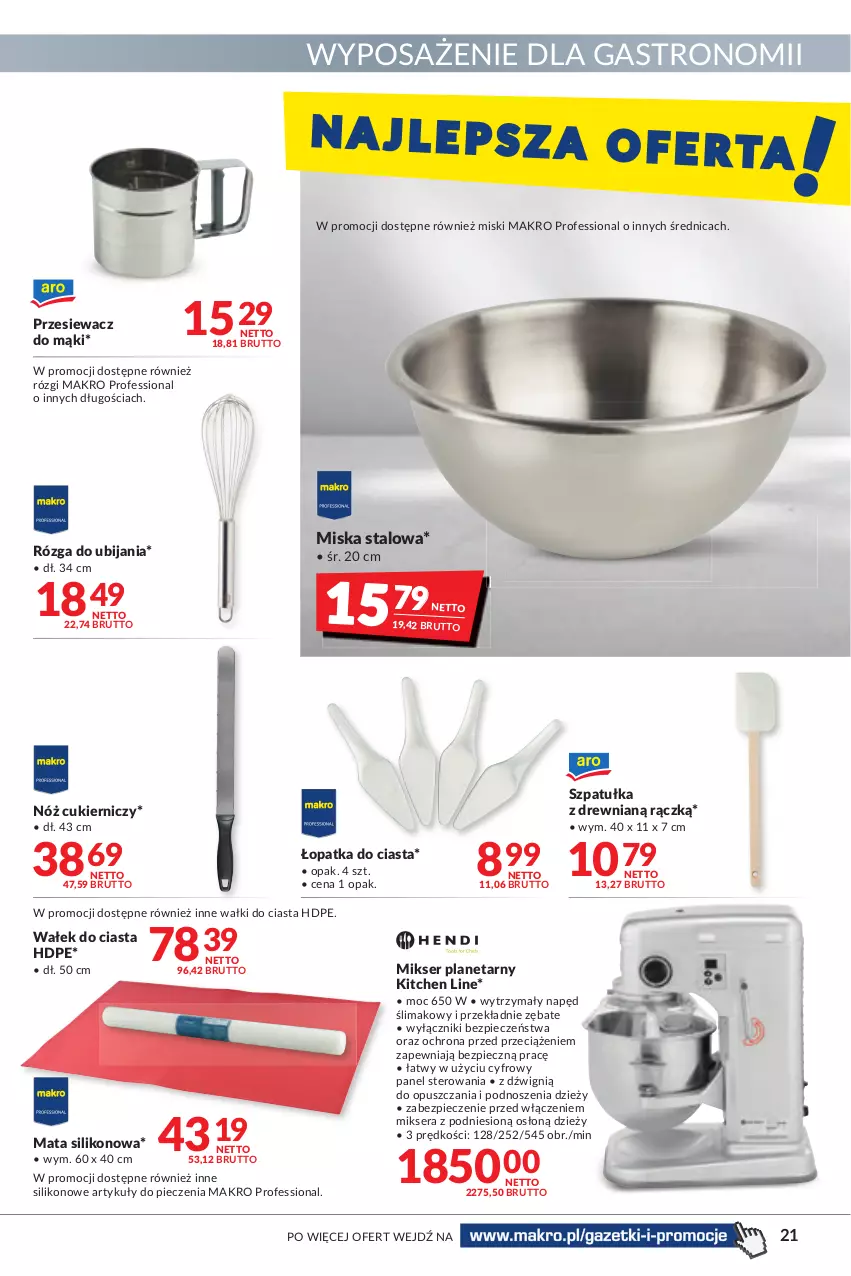 Gazetka promocyjna Makro - [Oferta promocyjna] Artykuły spożywcze i przemysłowe - ważna 26.07 do 08.08.2022 - strona 21 - produkty: Cukier, Dźwig, Mikser, Miska, Piec, Ser, Szpatułka, Wałek, Wałek do ciasta