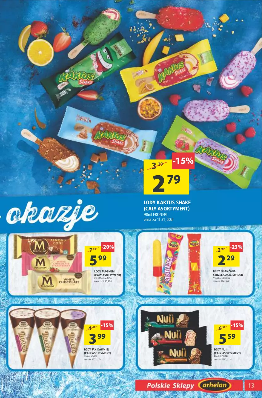 Gazetka promocyjna Arhelan - Gazetka - ważna 06.05 do 15.05.2022 - strona 13 - produkty: Algida, Hellena, Kaktus, LG, Lody, Oranżada