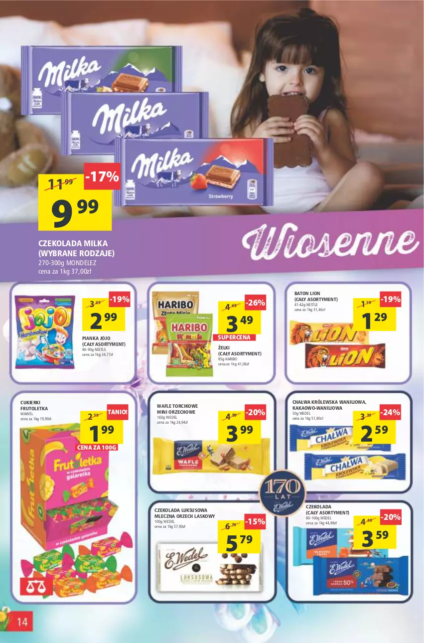 Gazetka promocyjna Arhelan - Gazetka - ważna 06.05 do 15.05.2022 - strona 14 - produkty: Baton, Chałwa, Cukier, Cukierki, Czekolada, Haribo, Kakao, Lion, Milka, Wafle, Wawel