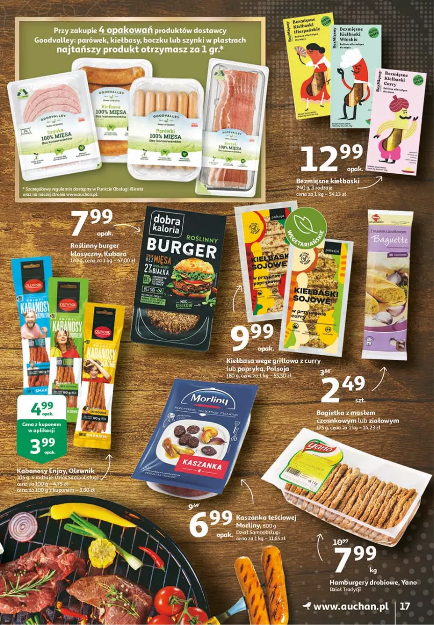 Gazetka promocyjna Auchan - 25 urodziny #1 Hipermarkety - ważna 22.04 do 28.04.2021 - strona 17 - produkty: Bagietka, Burger, Grill, Hamburger, Kabanos, Kasza, Kaszanka, Kiełbasa, Morliny, Olewnik, Parówki, Por, Ser